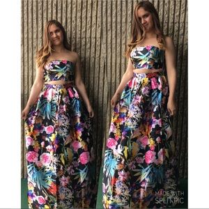 L’ATISTE Black Tropical Print Two Piece Dress